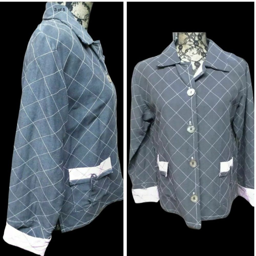 Linen Silk Blend Dark Grey Pink Jacket